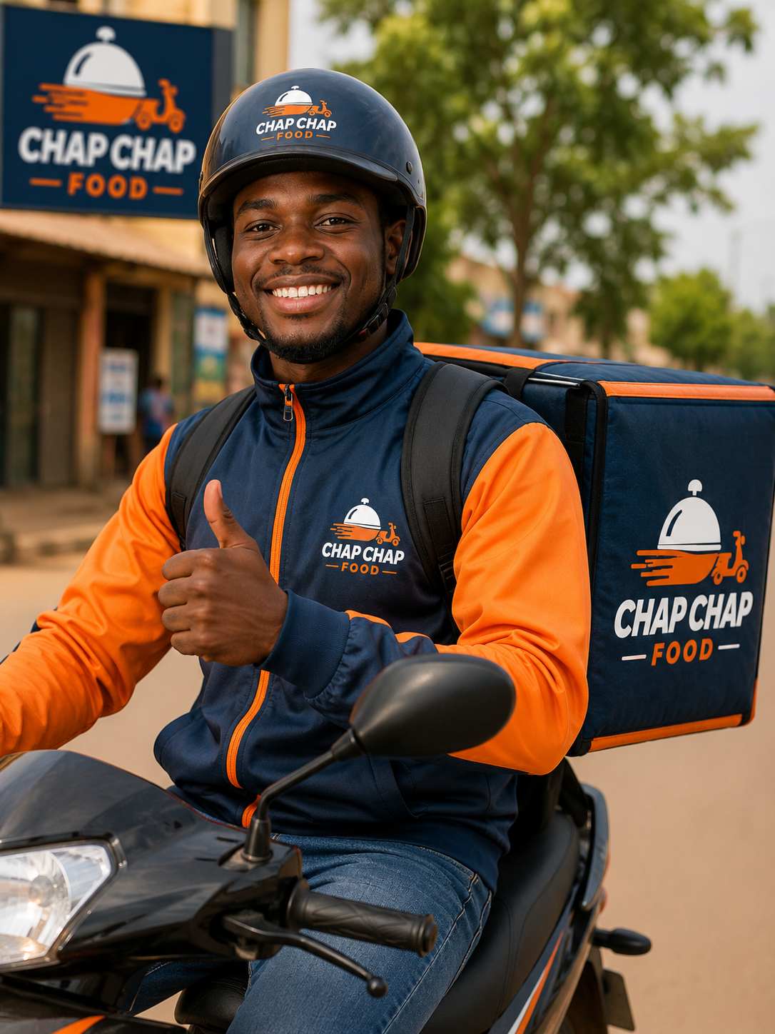 Livreur Chap Chap Food sur sa moto